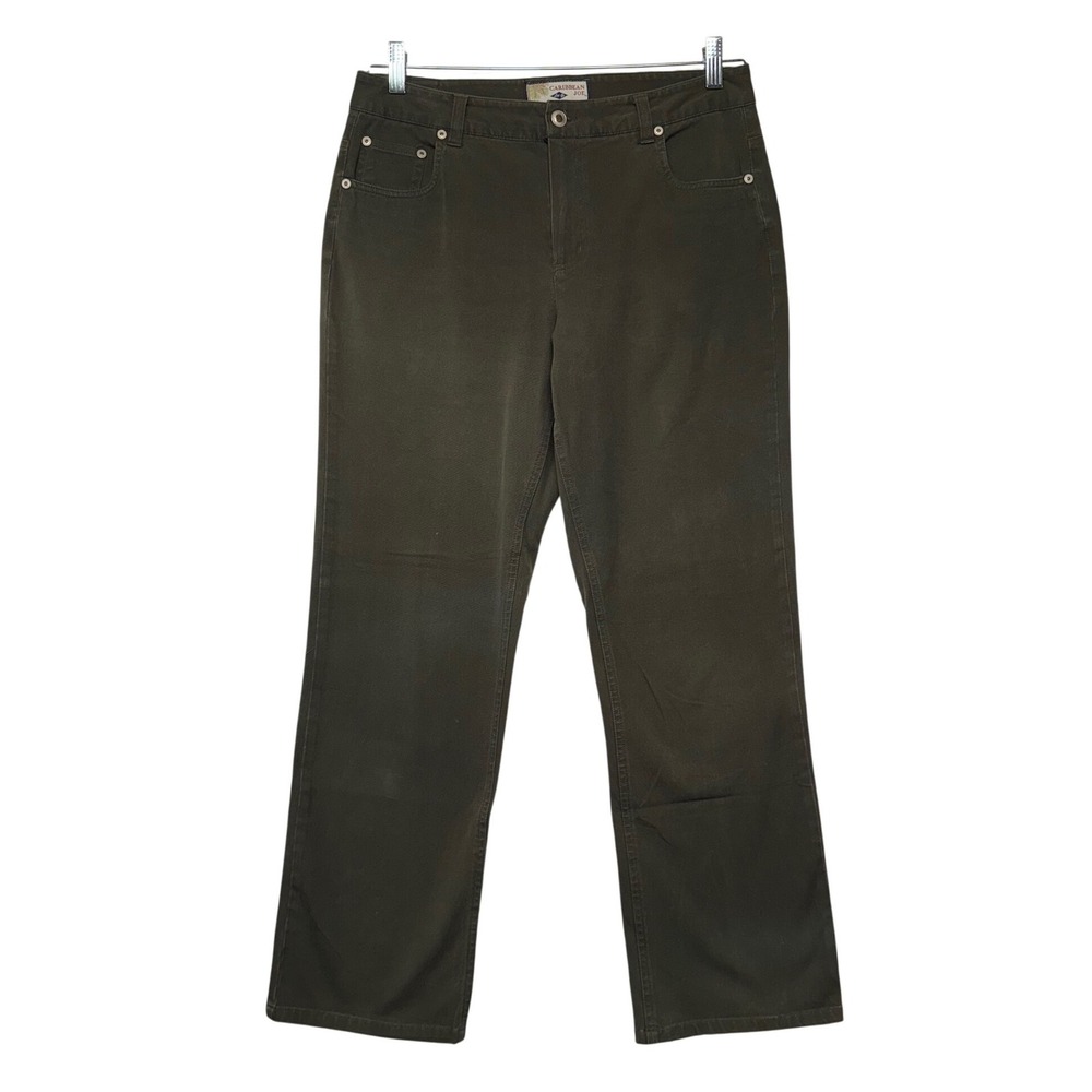Caribbean Joe Womens Olive Green Stretch Straight Leg Casual Pants Size 10